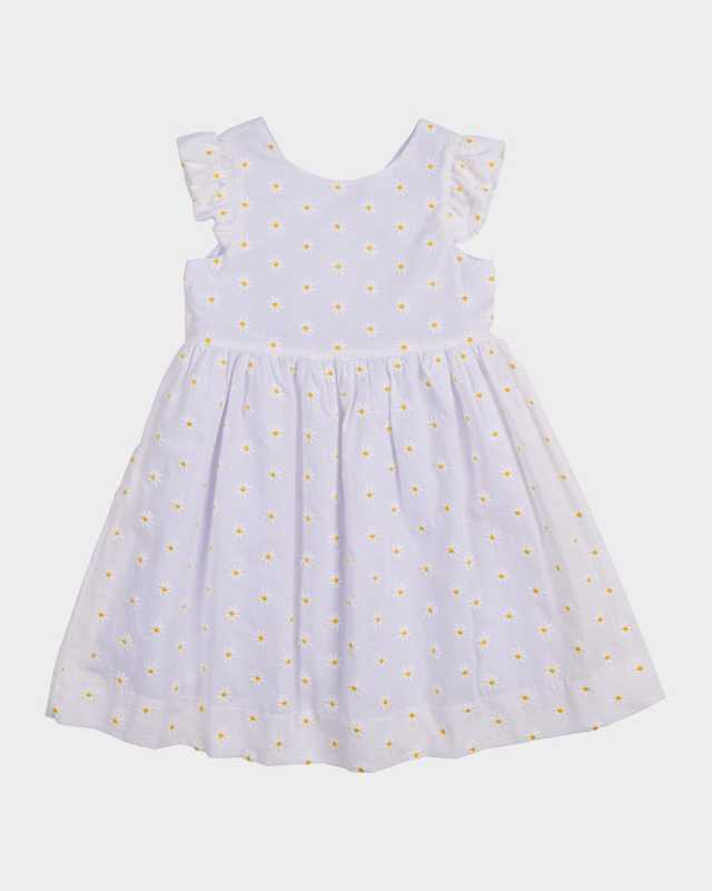 Girl's Embroidered Daisy Flutter-Sleeve Dress, Size 2-6